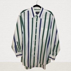 Ralph Lauren Chaps Green Blue & White Button Down Shirt Sz Large Vintage